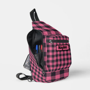 Bandolera Nombre Monograma Tapado de búfalo rosa y negro  