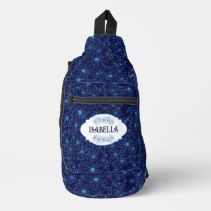 Bandolera Nombre Personalizado Femenino Patrón Floral Azul