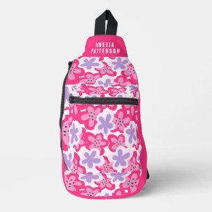 Bandolera Nombre personalizado floral tropical rosa púrpura