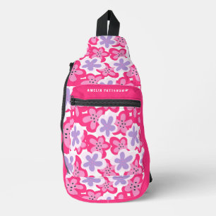 Bandolera Nombre personalizado floral tropical rosa púrpura