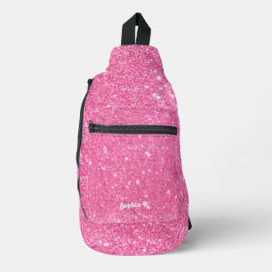 Bandolera Nombre personalizado Girly Faux Pink Purpurina