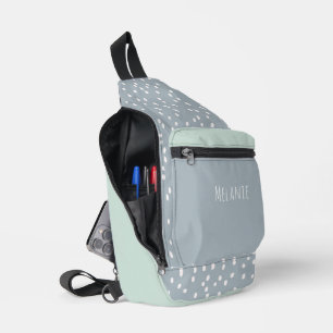 Bandolera Nombre personalizado, lindos puntos grises y azule