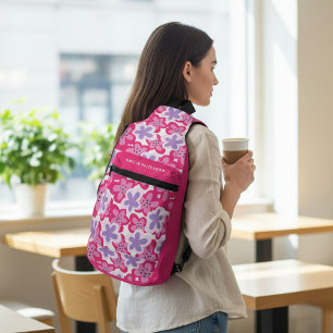 Bandolera Nombre personalizado moderno de flor rosada tropic