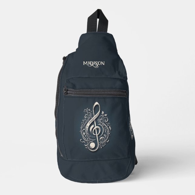 Bandolera Nombre personalizado Nota de limpieza musical (Anverso)