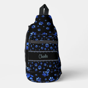 Bandolera Nombre personalizado, perras de perro purpurina az