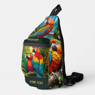 Bandolera Nombre personalizado y loros de color de texto