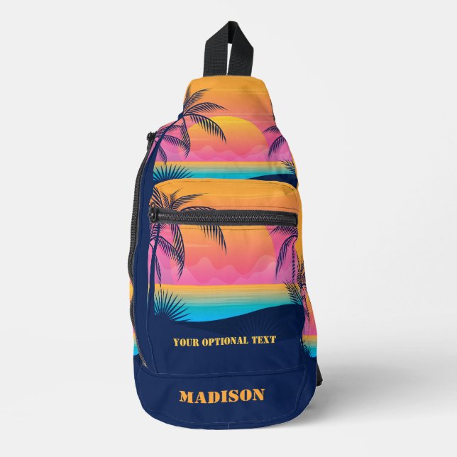 Bandolera Nombre personalizado y texto Isla tropical Sunset (Anverso)