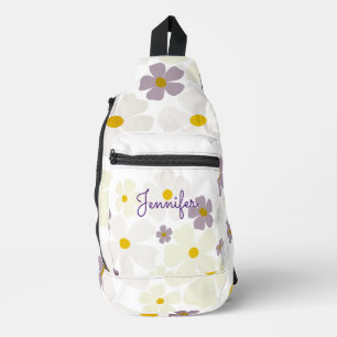 Bandolera Nombre sobre flores crema pálido y púrpura