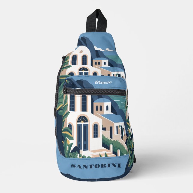 Bandolera Nombre y texto personalizados Santorini Grecia (Anverso)
