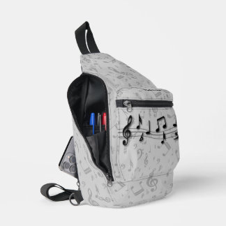 Bandolera Notas de música en negro y gris personalizadas