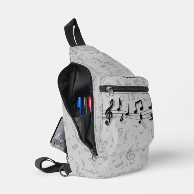 Bandolera Notas de música en negro y gris personalizadas (Abierto)