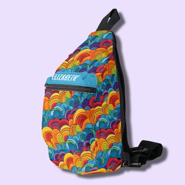 Bandolera Nubes Groovy Coloridas (Groovy colorful cloud waves sling bag)
