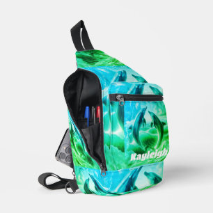 Bandolera Océano de delfines verdes y azules monogramas