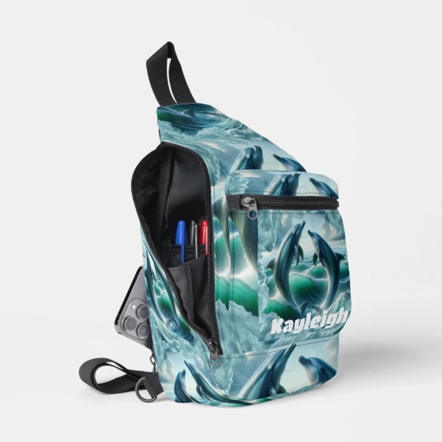 Bandolera Océano delfines Verde azulados azul monograma | (Abierto)