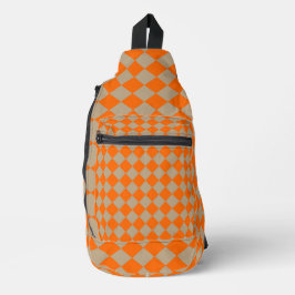 Bandolera Orange Taupe Checker Diamond Pattern