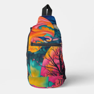 Bandolera Otoño Rosa N Oro Silhouette de árbol de la luna ll