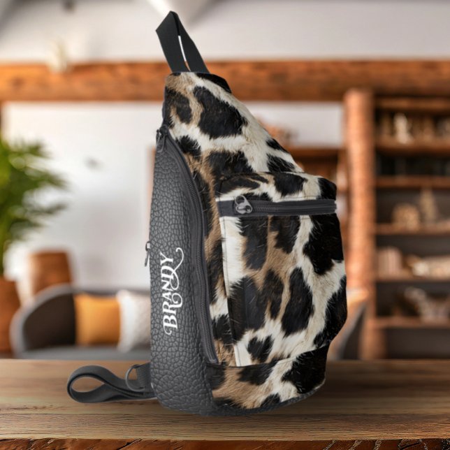 Bandolera País Piel de vaca occidental y cuero impreso (Faux Cow Hide and Leather Printed Design Chic Sling Bag)