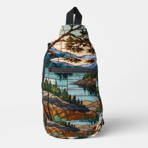 Bandolera paisaje de la cordillera rústica vidrio de mancha