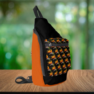 Bandolera Pájaro naranja del patrón de planta de paraíso en