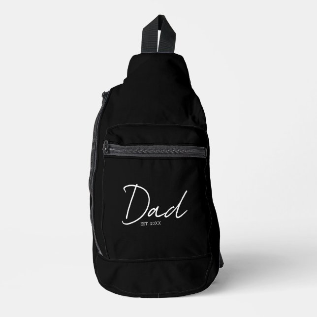 Bandolera Papá Estableció Script Mínimo Blanco Negro (Anverso)