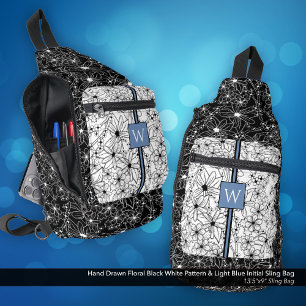 Bandolera Patrón blanco floral dibujado a mano con inicial