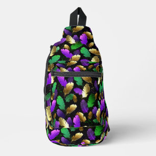 Bandolera Patrón continuo con plumas de Mardi Gras