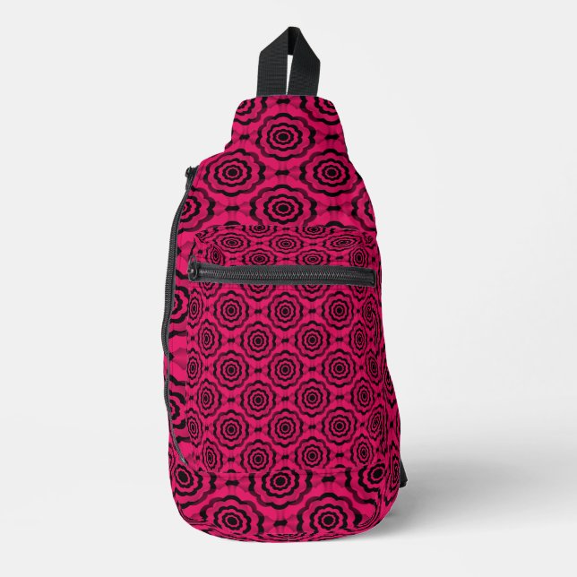 Bandolera Patrón continuo de flor negra frambuesa (Anverso)