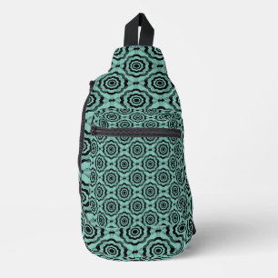 Bandolera Patrón continuo de flores negras y azul verdoso