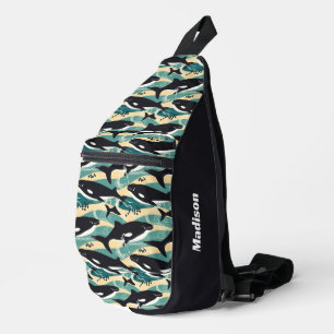 Bandolera Patrón de ballenas de nombre personalizado