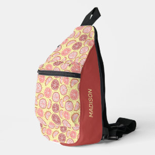 Bandolera Patrón de cítricos colorido de nombre personalizad