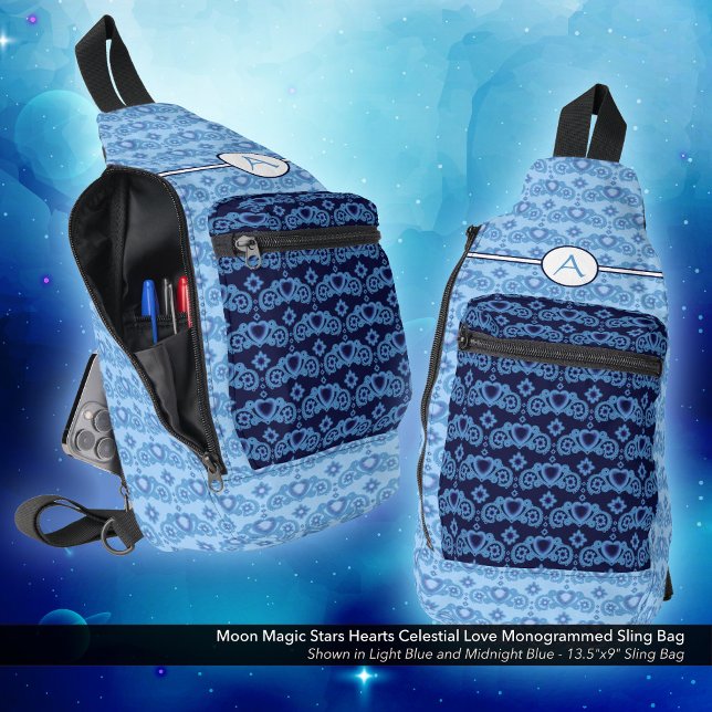 Bandolera Patrón de corazones de las estrellas de amor celes (Moon Magic Stars Hearts Celestial Love Monogrammed Sling Bag)