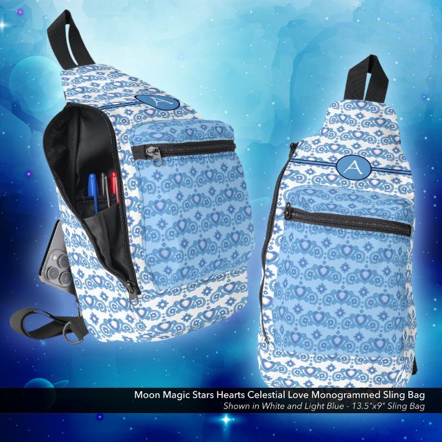 Bandolera Patrón de corazones de las estrellas de amor celes (Moon Magic Stars Hearts Celestial Love Monogrammed Sling Bag)