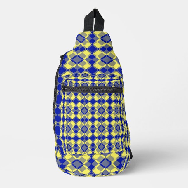Bandolera Patrón de cuadros argyle azul amarillo (Anverso)