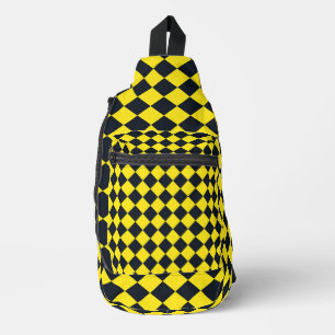 Bandolera Patrón de diamante de cuadros negro amarillo