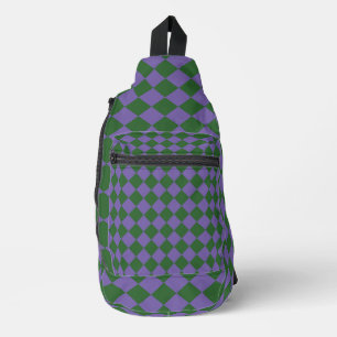 Bandolera Patrón de diamante de cuadros púrpura verde