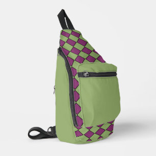 Bandolera Patrón de diamante de cuadros púrpura verde