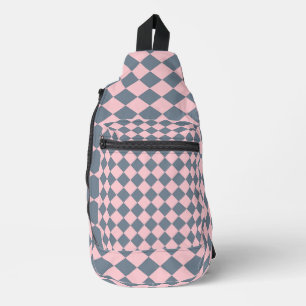 Bandolera Patrón de diamante de cuadros rosa gris