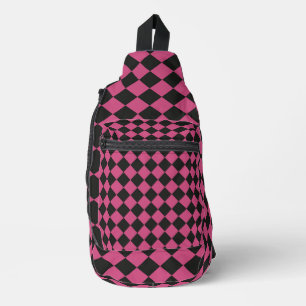 Bandolera Patrón de diamante de cuadros rosa y negro
