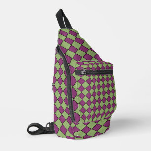Bandolera Patrón de diamante de cuadros verde púrpura