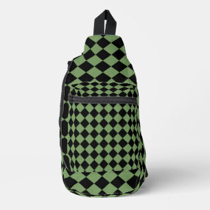 Bandolera Patrón de diamante de cuadros verdes y negros