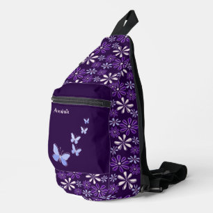 Bandolera Patrón de dibujo de flores violetas oscuras