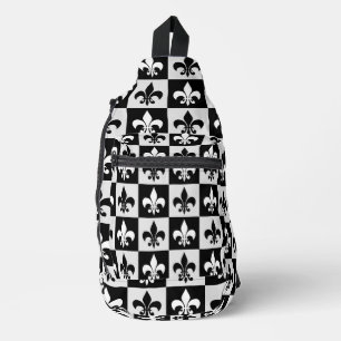 Bandolera Patrón de flor blanco negro controlado-De-Lis