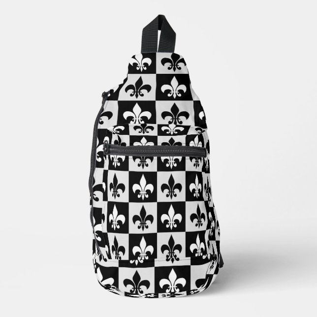 Bandolera Patrón de flor blanco negro controlado-De-Lis (Anverso)