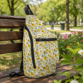 Bandolera Patrón de flores silvestres acuarela amarillas