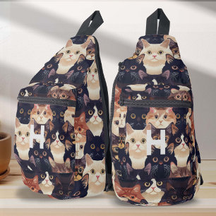 Bandolera patrón de gato, moderno, monograma, gato