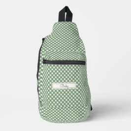 Bandolera Patrón de Gingham diagonal en verde con nombre