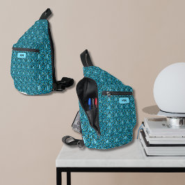 Bandolera Patrón de hojas azules con monograma