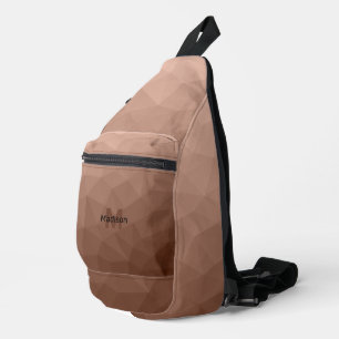 Bandolera Patrón de malla geométrica Marrón Mocha Monograma