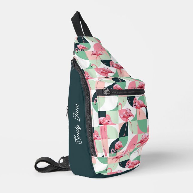 Bandolera Patrón de Moda geométrica de flamenco rosado moder (Esquina izquierda)