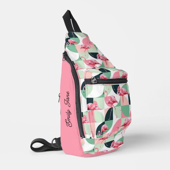 Bandolera Patrón de Moda geométrica de flamenco rosado moder (Esquina izquierda)